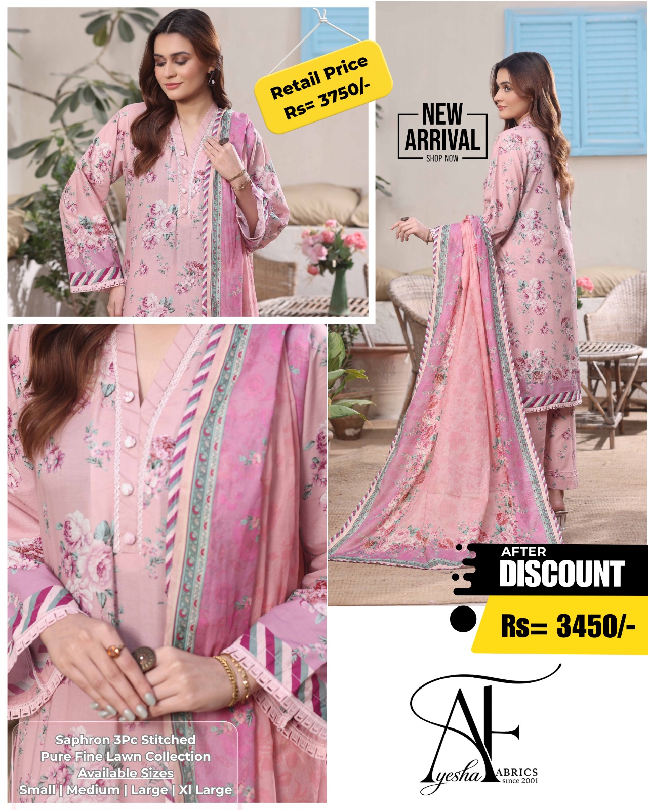 Home 3pc stitched pure fine lawn collection