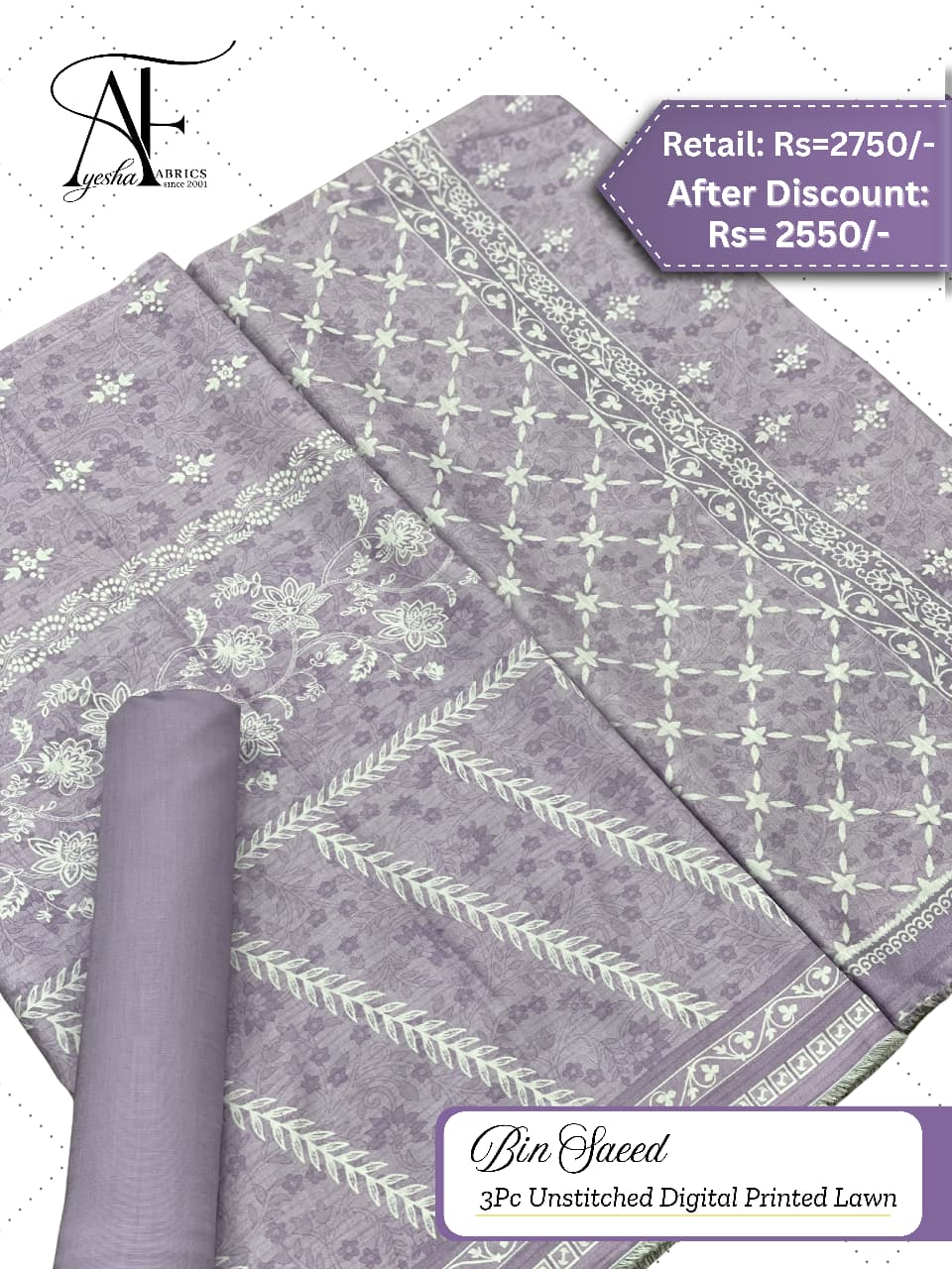 Home unstitched digital printed lawn