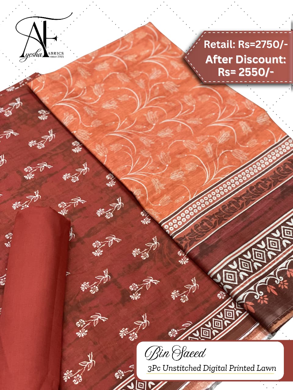 Home unstitched digital printed lawn