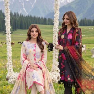 az colors digital printed lawn with chiffon dupatta