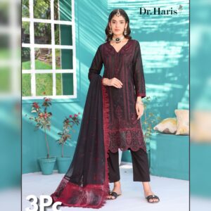 3pc embroidered fancy lawn suit by dr. haris