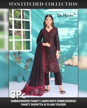 3pc embroidered fancy lawn suit by dr. haris